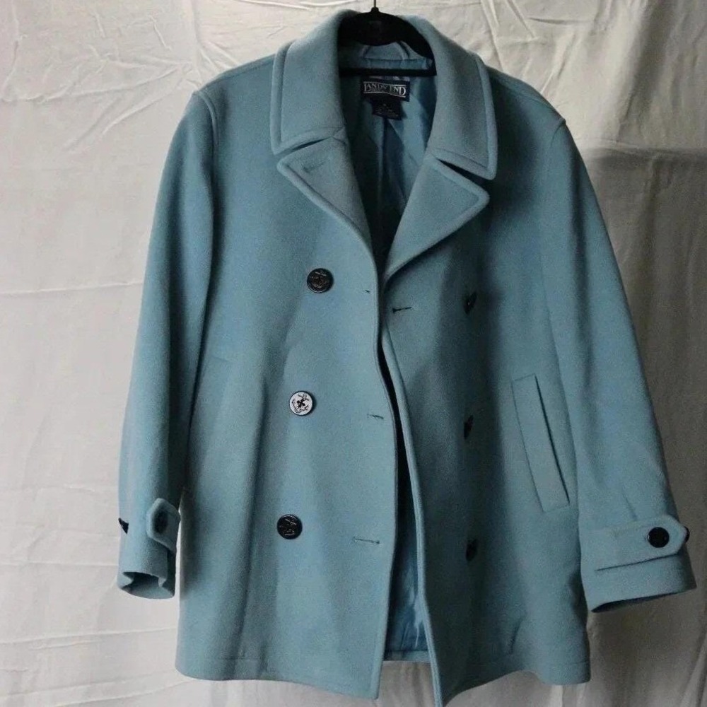 Lands'‎ End 100% Wool Vintage dusty blue Jacket Coat women's M 10-12 winter